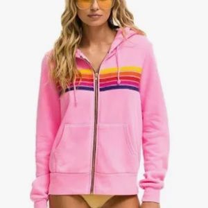 Aviator nation neon pink zip up with stripes